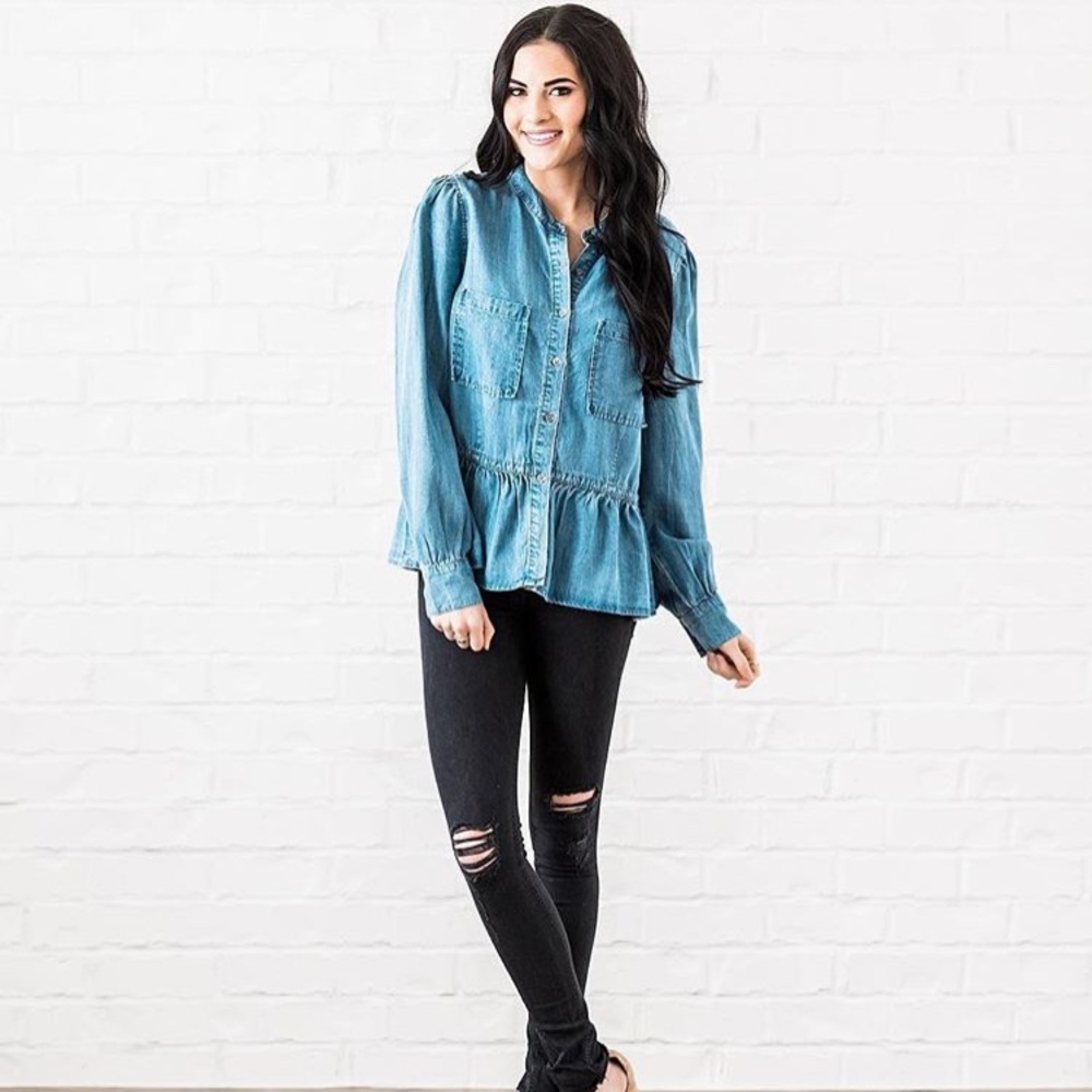 Rachel Parcell Chambray Peplum Button Up